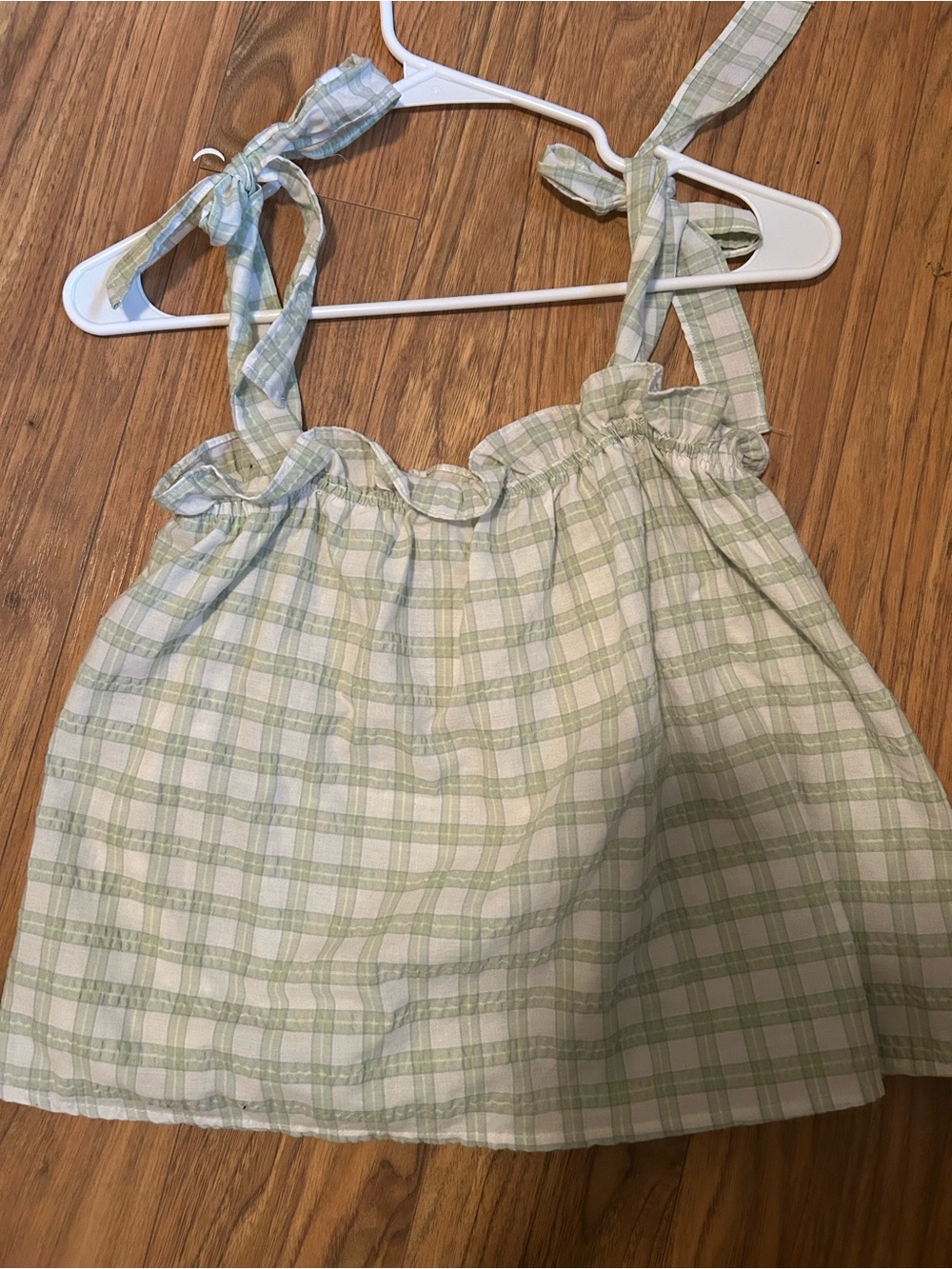 MINE Light Green Plaid Tie-Strap top
